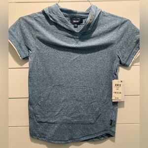 NWT Univibe, light blue heather, shirt with front pocket and hood.
